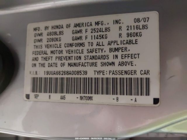 2008 ACURA TL 19UUA66268A008539 Photo 8