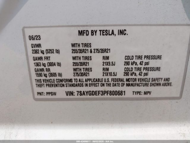 2023 TESLA MODEL Y 7SAYGDEF3PF800681 Photo 8