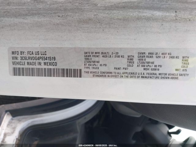 3C6LRVDG4PE541519 RAM Promaster 2500 High Roof 159 Wb