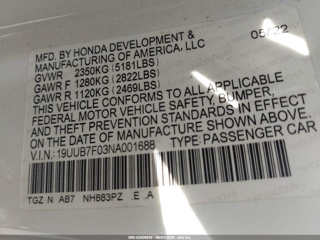 19UUB7F03NA001688 Acura Tlx Type S
