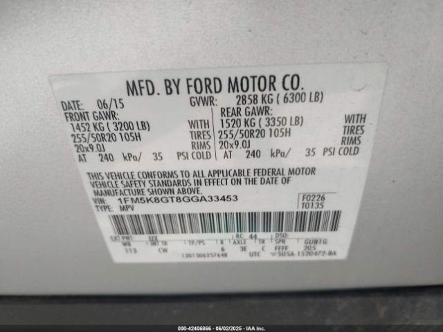1FM5K8GT8GGA33453 Ford EXPLORER SPORT