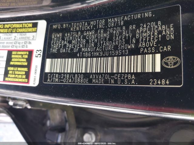 4T1B61HK9JU159513 Toyota a25a-fks
