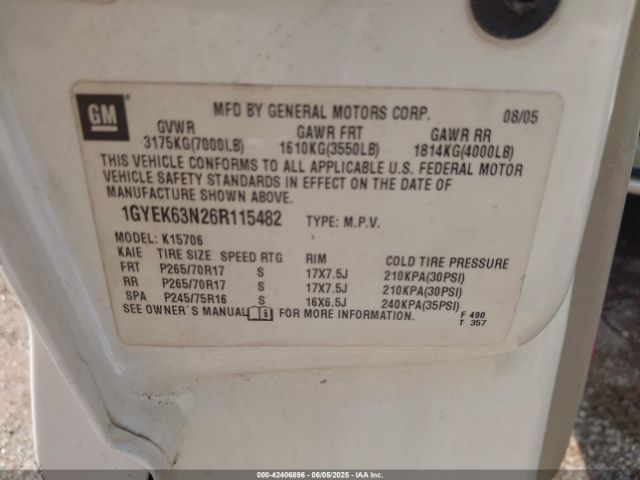 2006 CADILLAC ESCALADE 1GYEK63N26R115482 Photo 8