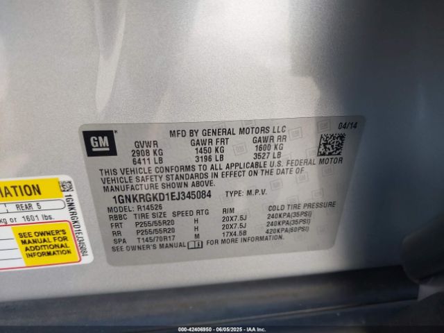 1GNKRGKD1EJ345084 Chevrolet Traverse 1lt