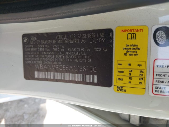Продажа на аукционе авто 2010 Bmw 535i Xdrive, vin: WBANV9C56AC138030, номер лота: 42406990