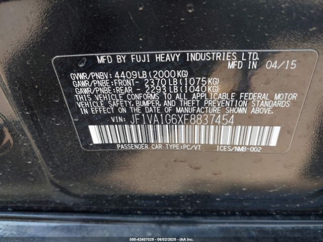 JF1VA1G6XF8837454 Subaru Wrx Limited