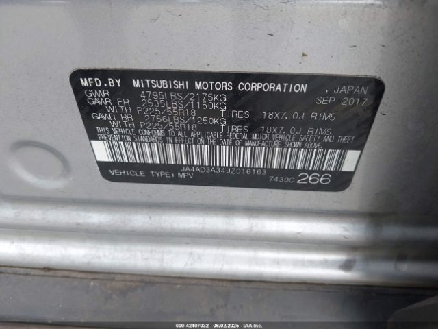 2018 MITSUBISHI OUTLANDER JA4AD3A34JZ016163 Photo 8