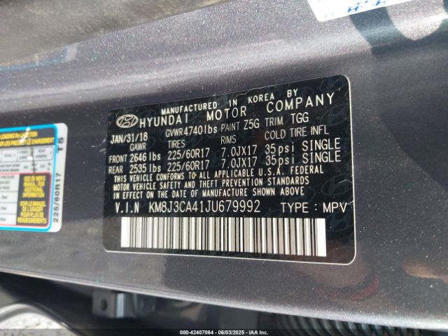 KM8J3CA41JU679992 Hyundai TUCSON SEL
