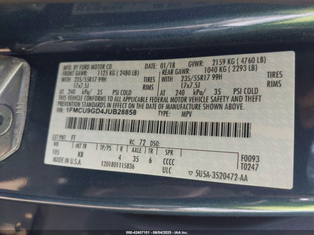 2018 FORD ESCAPE 1FMCU9GD4JUB28858 Photo 8