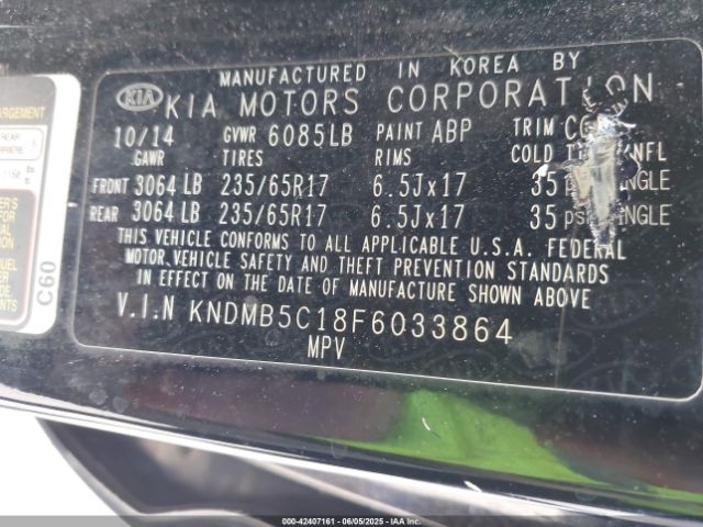KNDMB5C18F6033864 KIA SEDONA LX