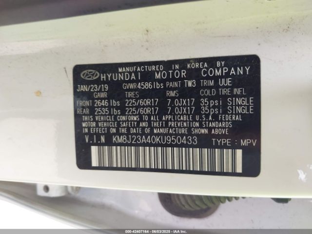 KM8J23A40KU950433 Hyundai TUCSON SE