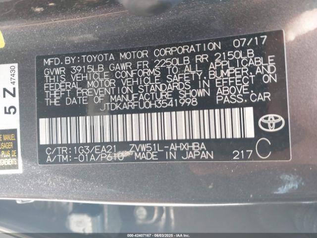 2017 TOYOTA PRIUS JTDKARFU0H3541998 Photo 8