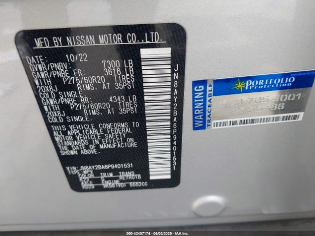 JN8AY2BA6P9401531 Nissan Armada
