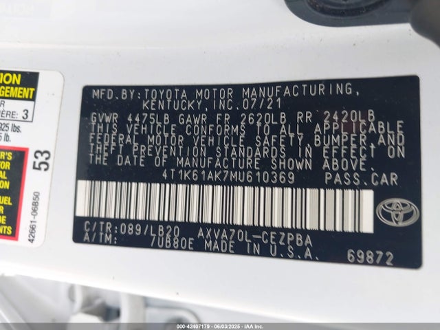 4T1K61AK7MU610369 Toyota a25a-fks