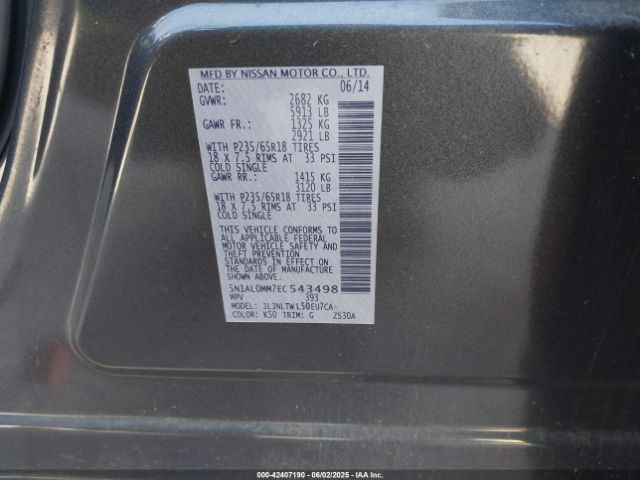 5N1AL0MM7EC543498 Infiniti QX60