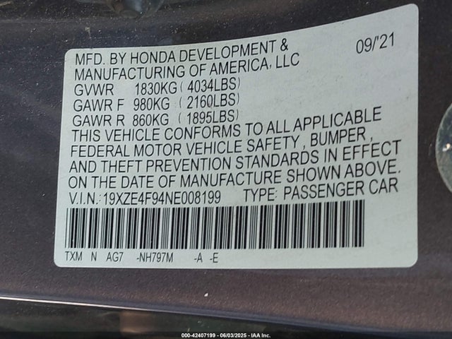 Honda leb6 2022 19XZE4F94NE008199 Image 9