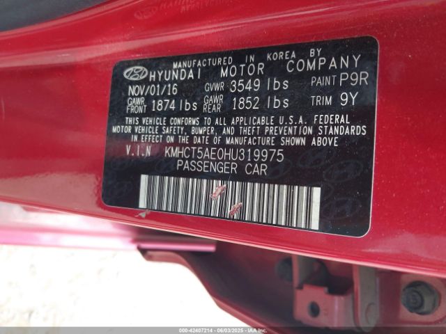 KMHCT5AE0HU319975 Hyundai ACCENT SE