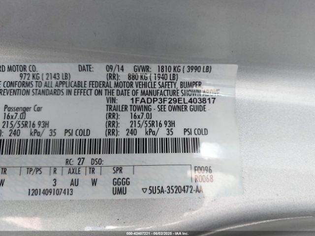 1FADP3F29EL403817 Ford FOCUS SE
