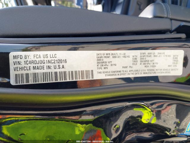 1C4RDJDG1NC212016 Dodge Durango