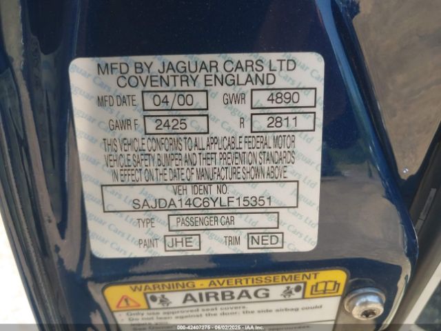 2000 JAGUAR XJ8 SAJDA14C6YLF15351 Photo 8