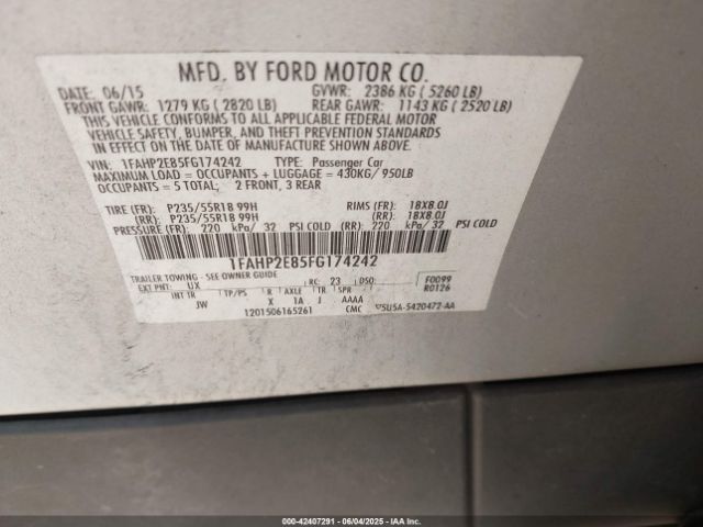 1FAHP2E85FG174242 Ford TAURUS SEL