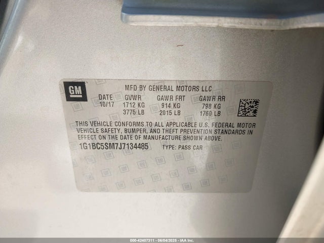 1G1BC5SM7J7134485 Chevrolet le2 -di: direct injection, vvt: variable valve timing, gen, alum