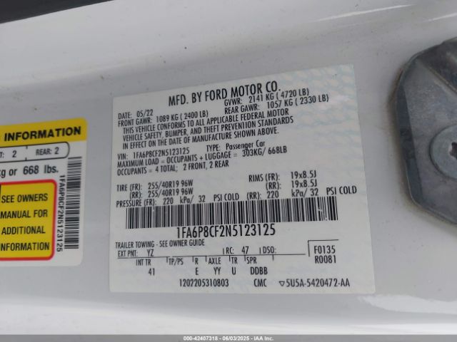 2022 FORD MUSTANG 1FA6P8CF2N5123125 Photo 8