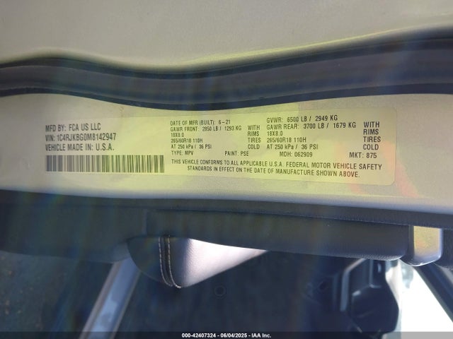 1C4RJKBG0M8142947 Jeep Grand Cherokee L Limited 4x4