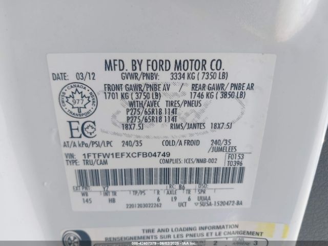2012 FORD F-150 1FTFW1EFXCFB04749 Photo 8