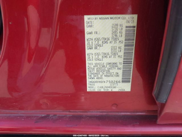 1N6AD0FR6FN750266 Nissan Frontier Sv