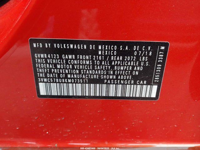 3VWC57BU8KM073511 Volkswagen 1.4 tsi
