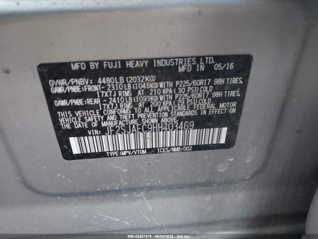 JF2SJAEC9HH403469 Subaru naturally aspirated u5