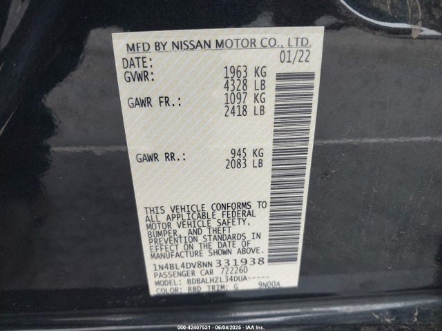 Nissan 2022 2022 1N4BL4DV8NN331938 Image 9