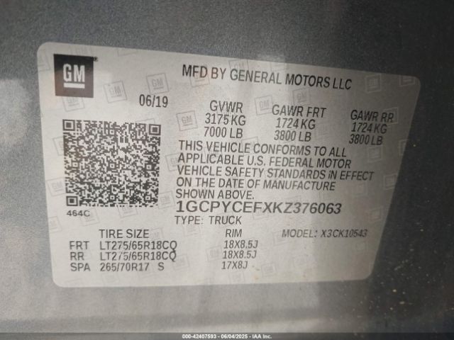 1GCPYCEFXKZ376063 Chevrolet l82 - di, afm, alum, gen 5, var 1