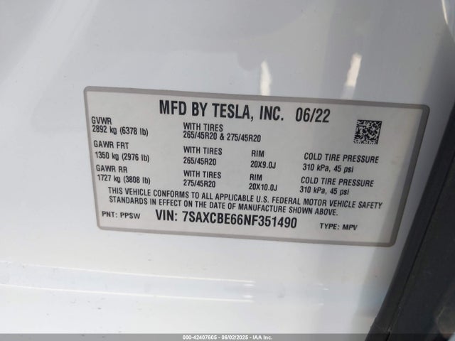 2022 TESLA MODEL X 7SAXCBE66NF351490 Photo 8