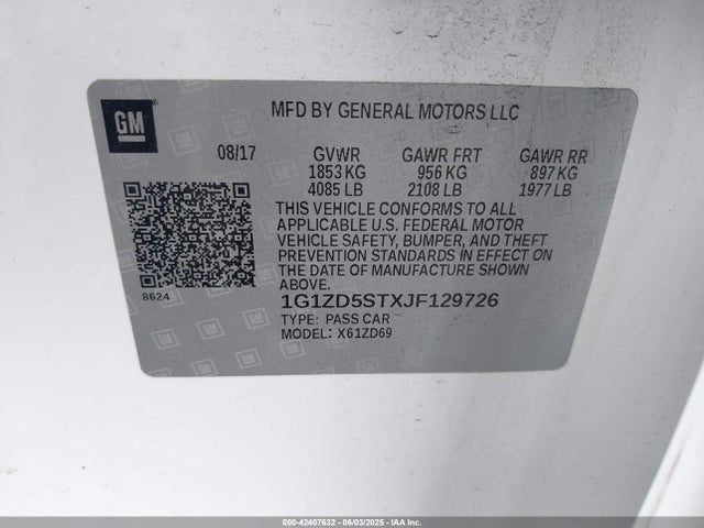 1G1ZD5STXJF129726 Chevrolet lfv - direct injection, variable valve timing, gen 1