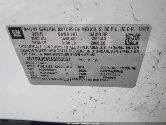 2010 CADILLAC SRX 3GYFNJE43AS565067 Photo 8