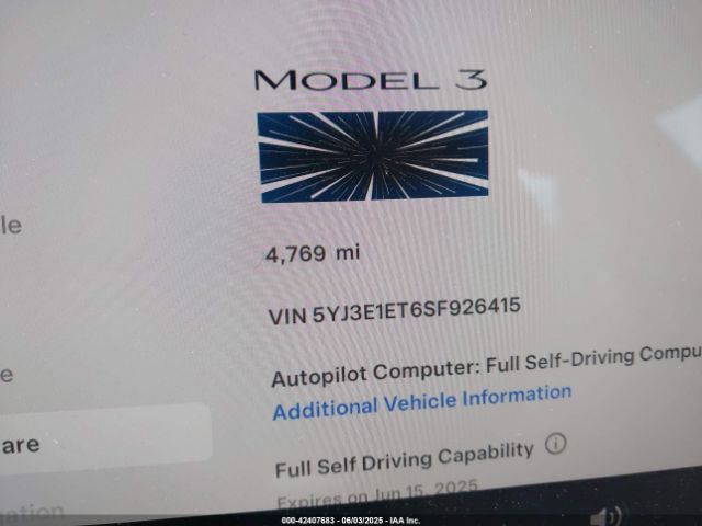 2025 TESLA MODEL 3 5YJ3E1ET6SF926415 Photo 6