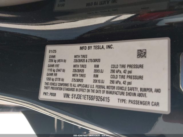 2025 TESLA MODEL 3 5YJ3E1ET6SF926415 Photo 8