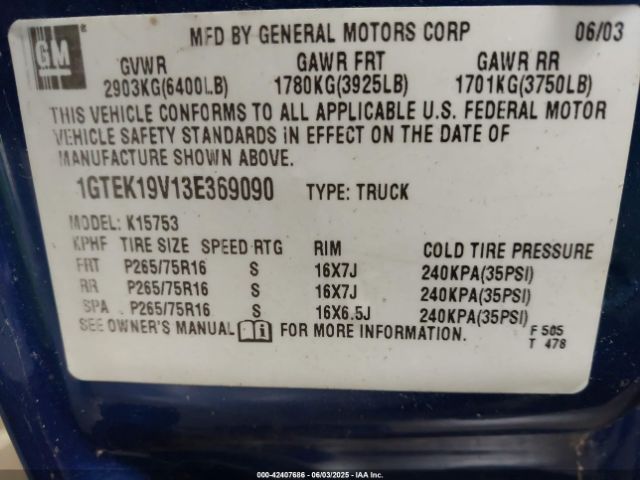 2003 GMC SIERRA 1500 1GTEK19V13E369090 Photo 8