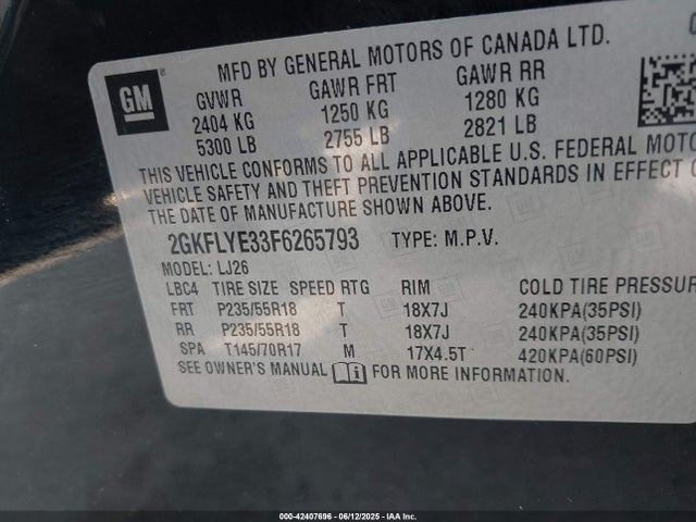 2GKFLYE33F6265793 GMC lfx - sidi, vvt, e85 max, alum
