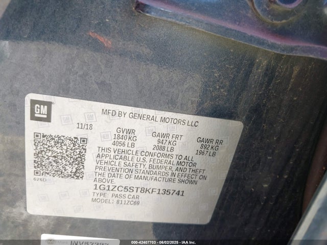 1G1ZC5ST8KF135741 Chevrolet lfv - direct injection, variable valve timing, gen 1