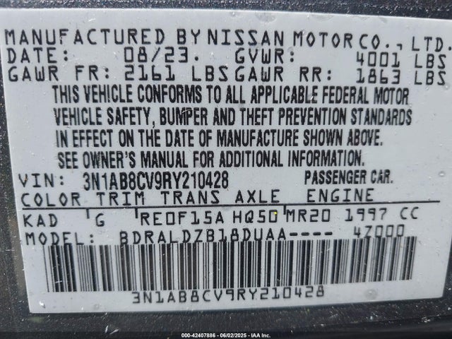 3N1AB8CV9RY210428 Nissan Sentra Sv Xtronic Cvt