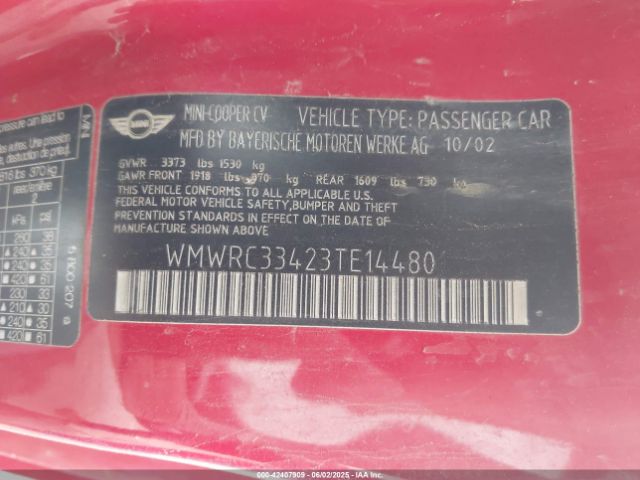 2003 MINI COOPER WMWRC33423TE14480 Photo 8