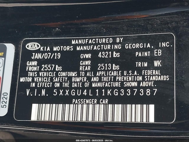 5XXGU4L11KG337387 KIA t-gdi