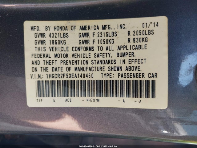 1HGCR2F5XEA140450 Honda k24w1