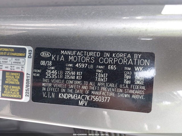 KNDPM3AC7K7560377 KIA Sportage Lx