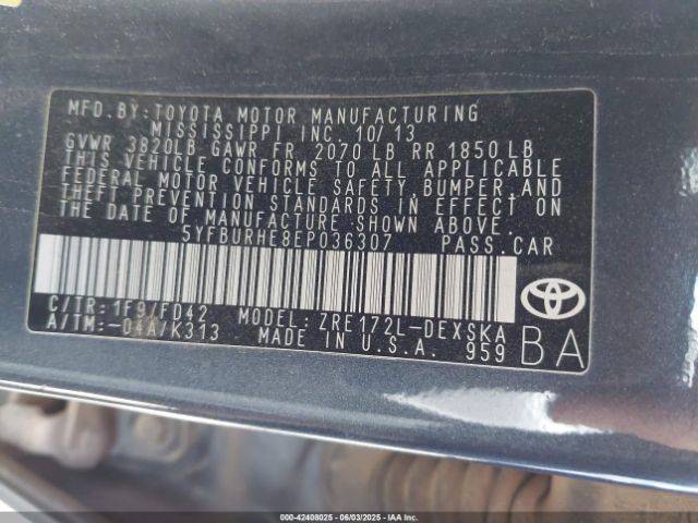 5YFBURHE8EP036307 Toyota Corolla S Plus