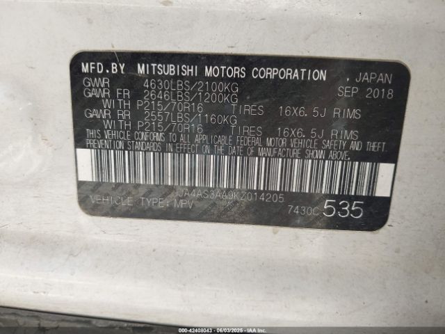 2019 MITSUBISHI ECLIPSE CROSS JA4AS3AA9KZ014205 Photo 8