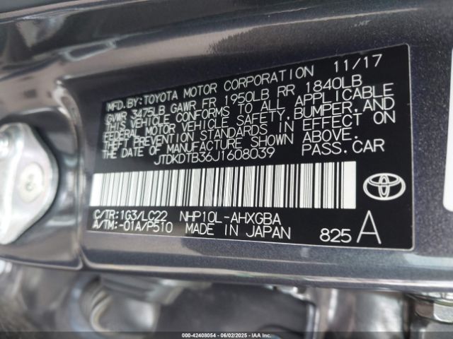JTDKDTB36J1608039 Toyota Prius C Four